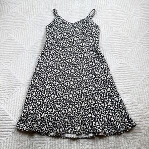 Old Navy Cami Ruffle Dress Women's XS Black Tan Animal Print Smocked Beach Boho